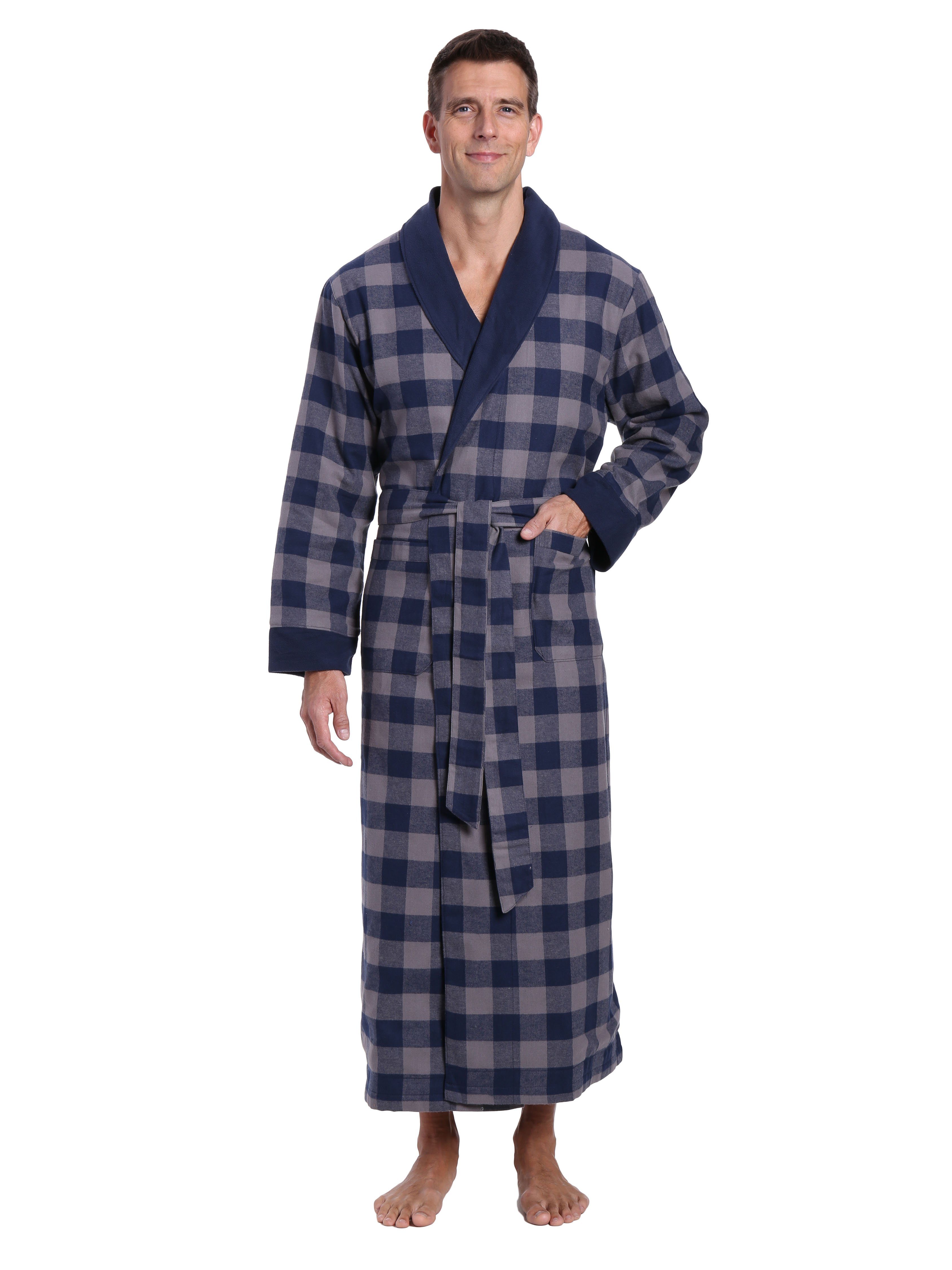 Men's Premium 100% Cotton Flannel Fleece Lined Robe