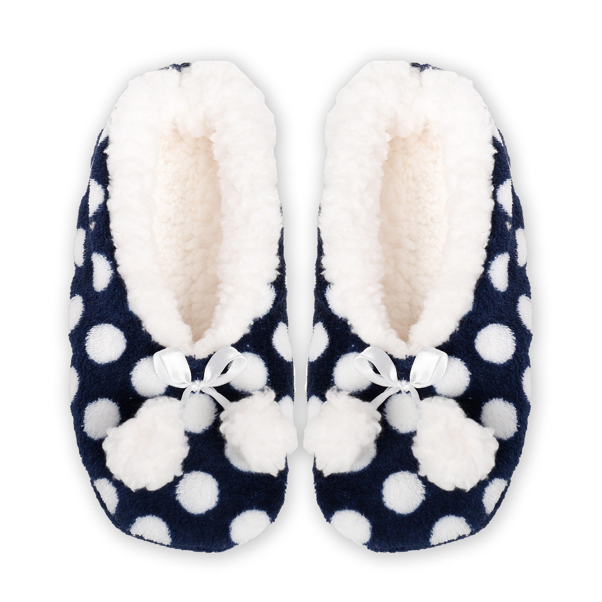 Women's Plush Coral Fleece Ballet Slipper with Pom Detail