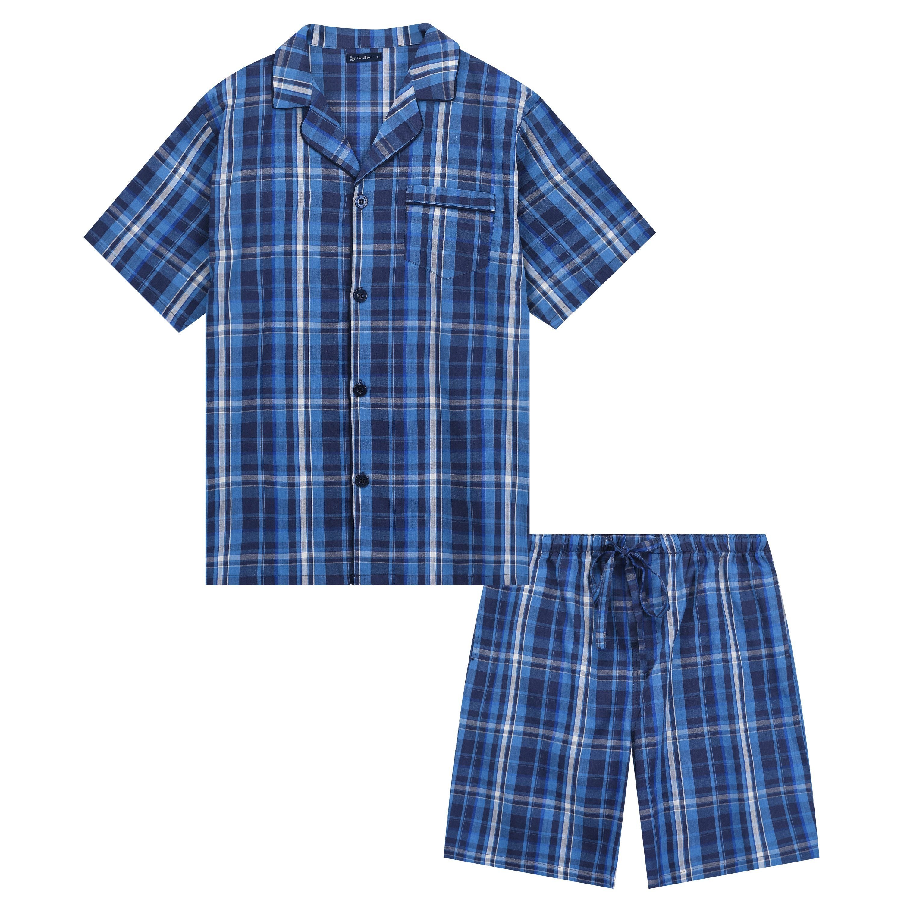 Twin Boat Men's 100% Woven Cotton Short Pajama Sleepwear Set