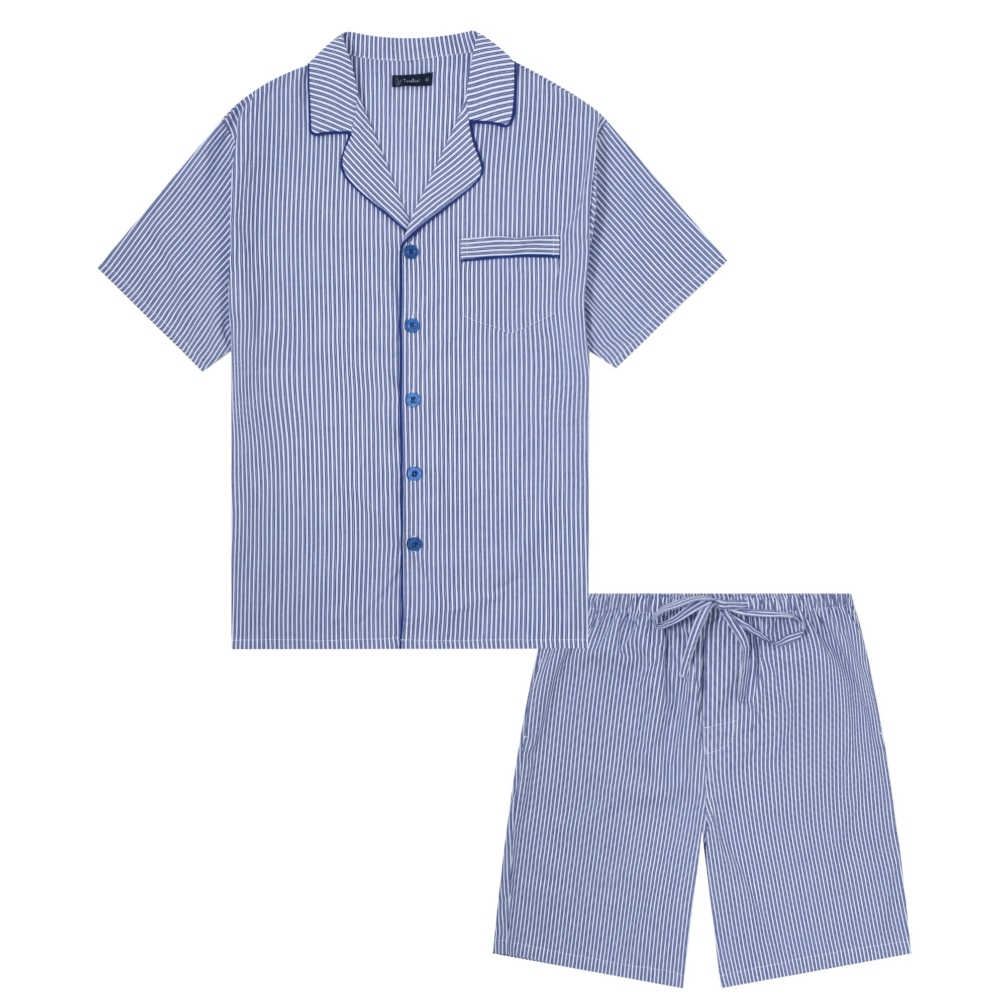 Twin Boat Men's 100% Woven Cotton Short Pajama Sleepwear Set