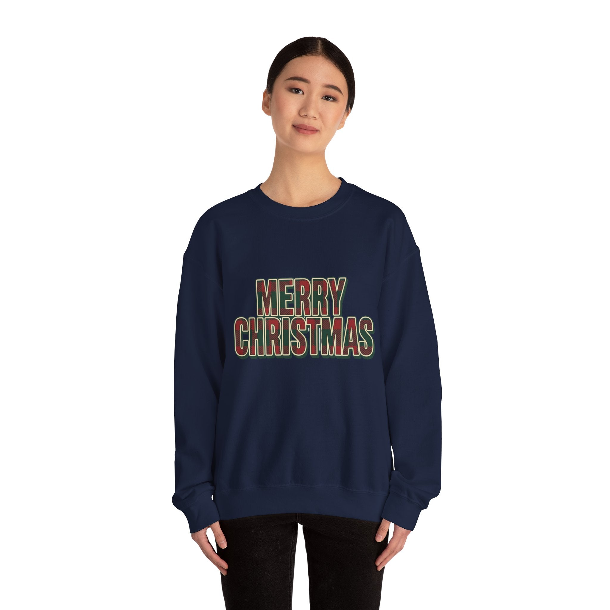 Merry Christmas Womens Christmas Sweatshirt | Plaid Letters