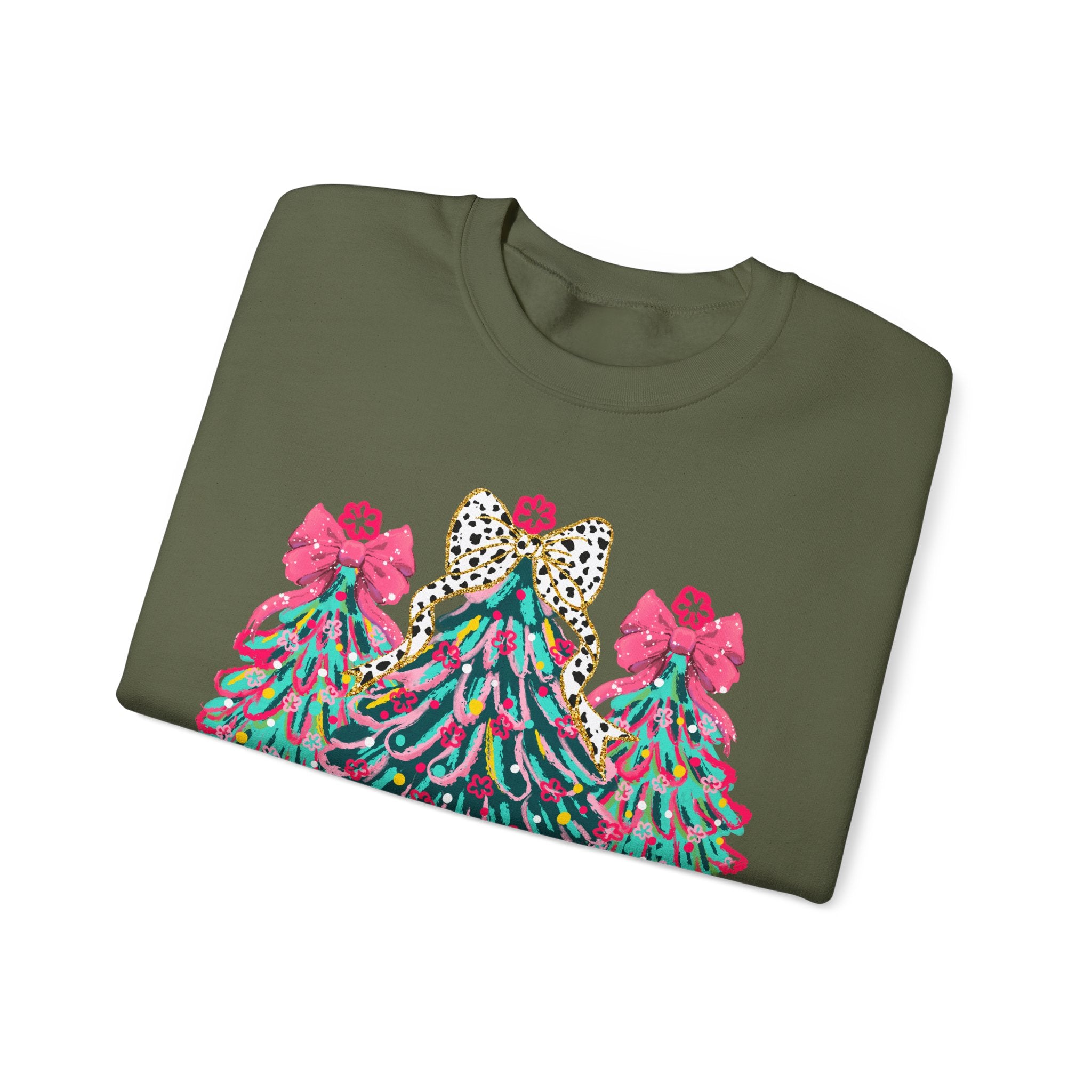 Merry & Bright Christmas Trees Sweatshirt | Womens Crewneck Holiday Christmas Sweater