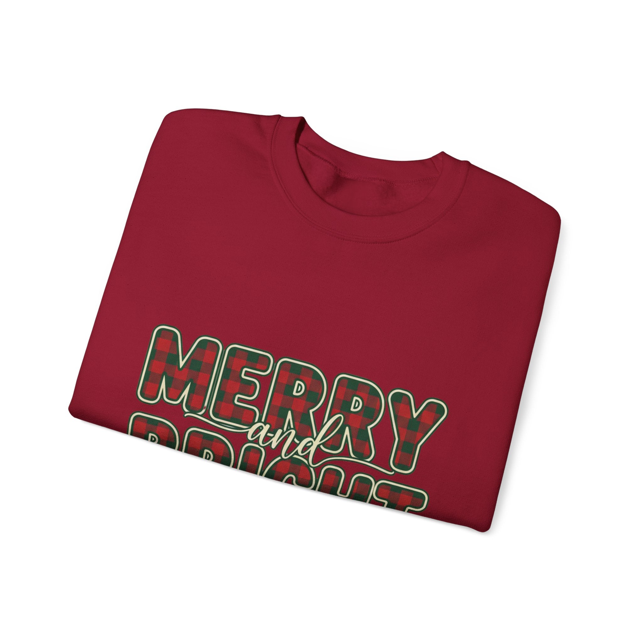 Merry and Bright Womens Christmas Sweatshirt - Plaid Letters