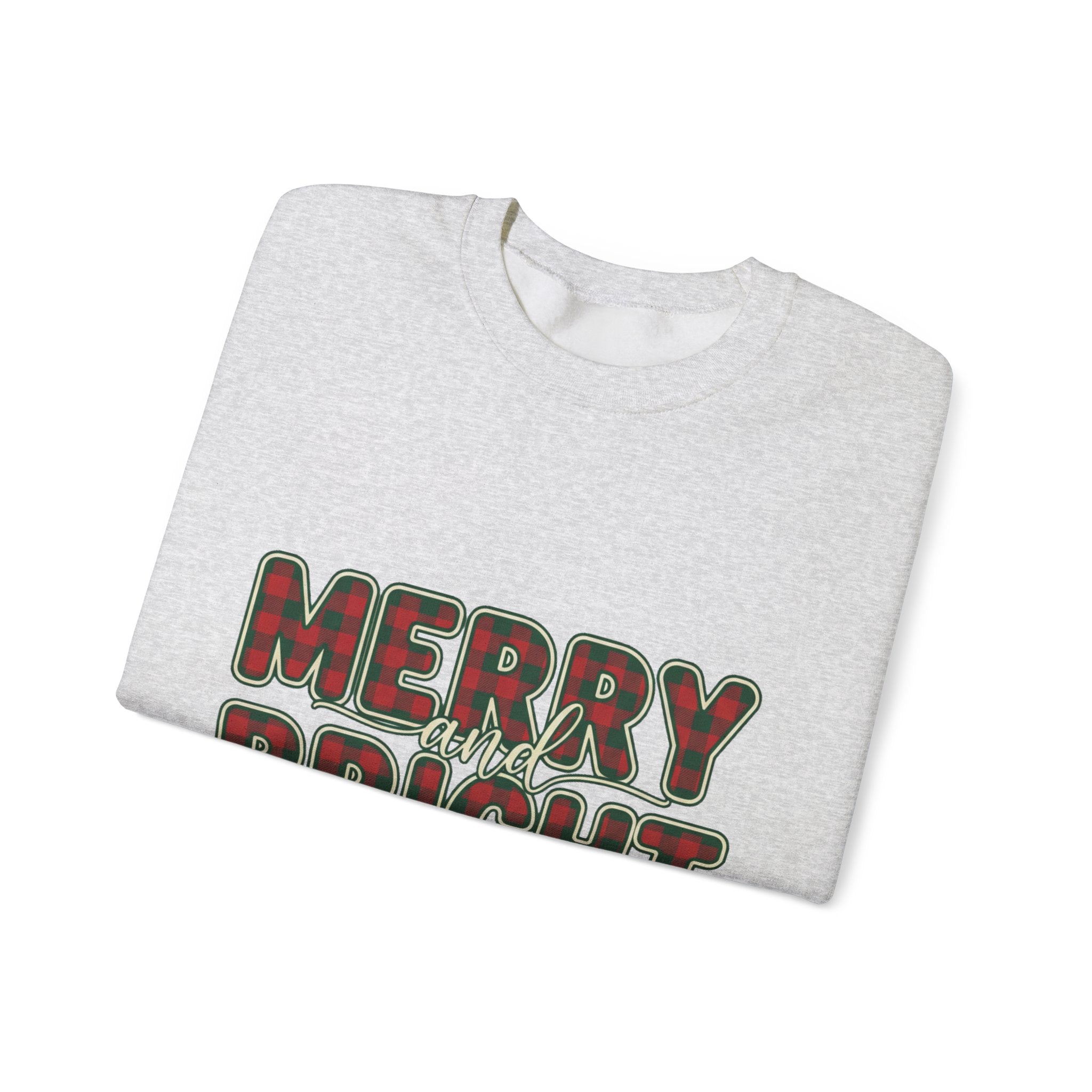 Merry and Bright Womens Christmas Sweatshirt - Plaid Letters