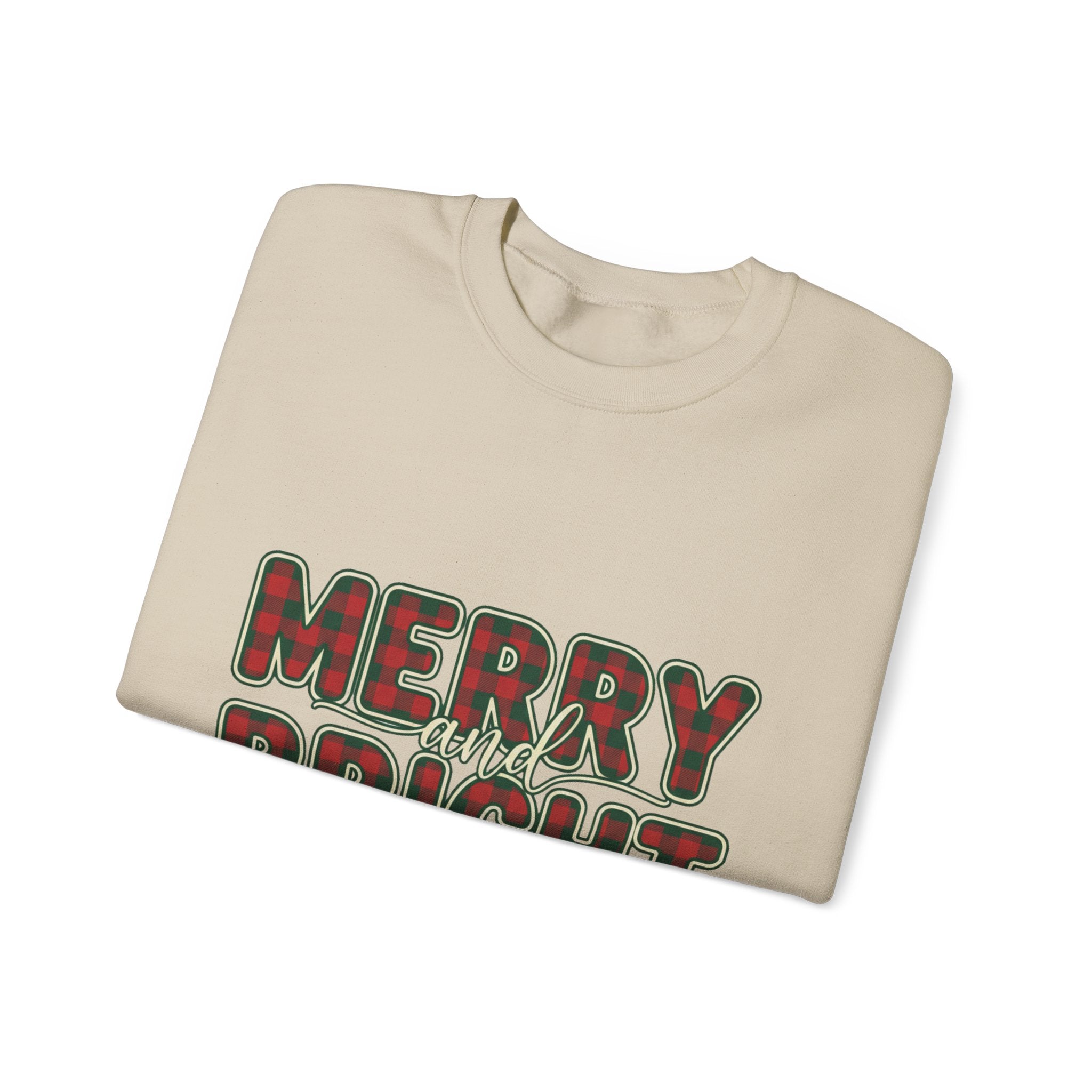 Merry and Bright Womens Christmas Sweatshirt - Plaid Letters