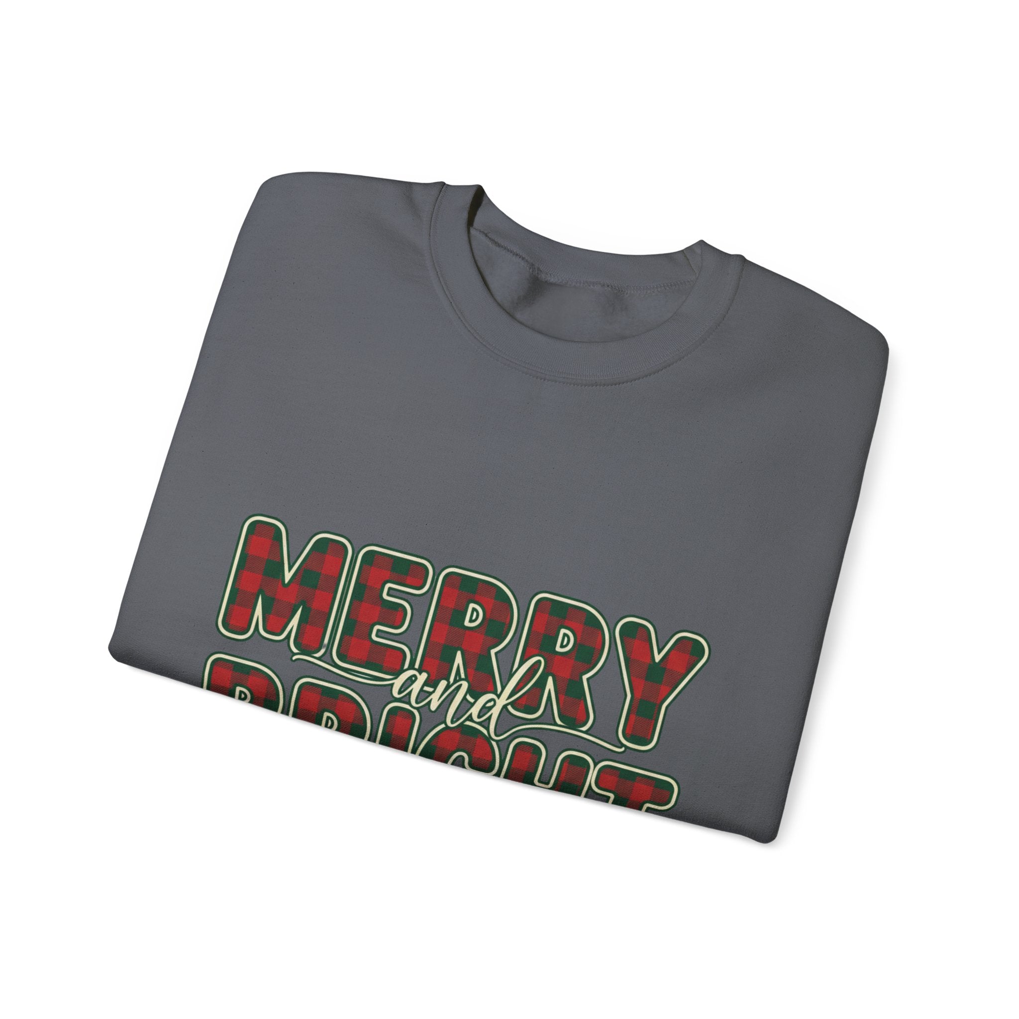 Merry and Bright Womens Christmas Sweatshirt - Plaid Letters