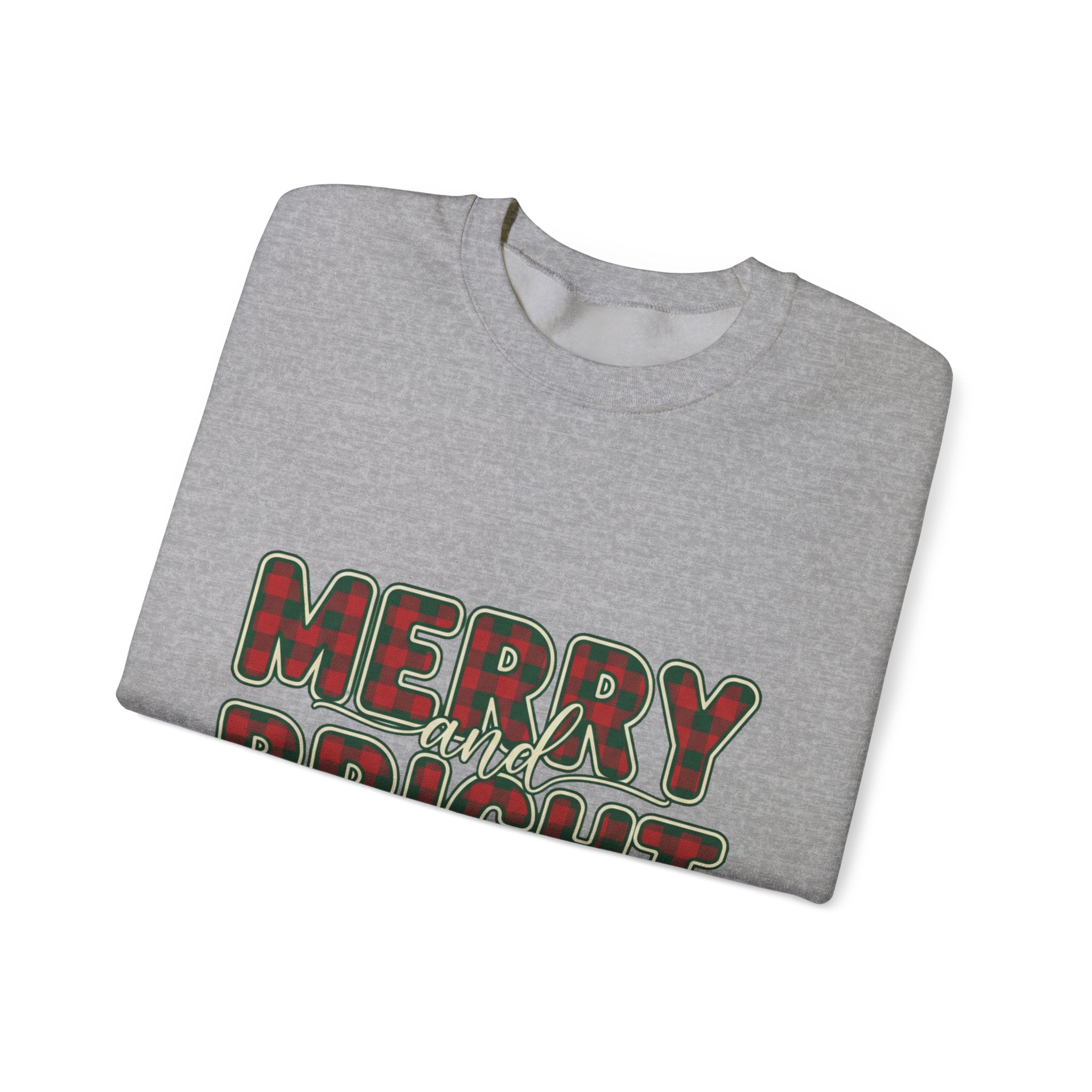 Merry and Bright Womens Christmas Sweatshirt - Plaid Letters