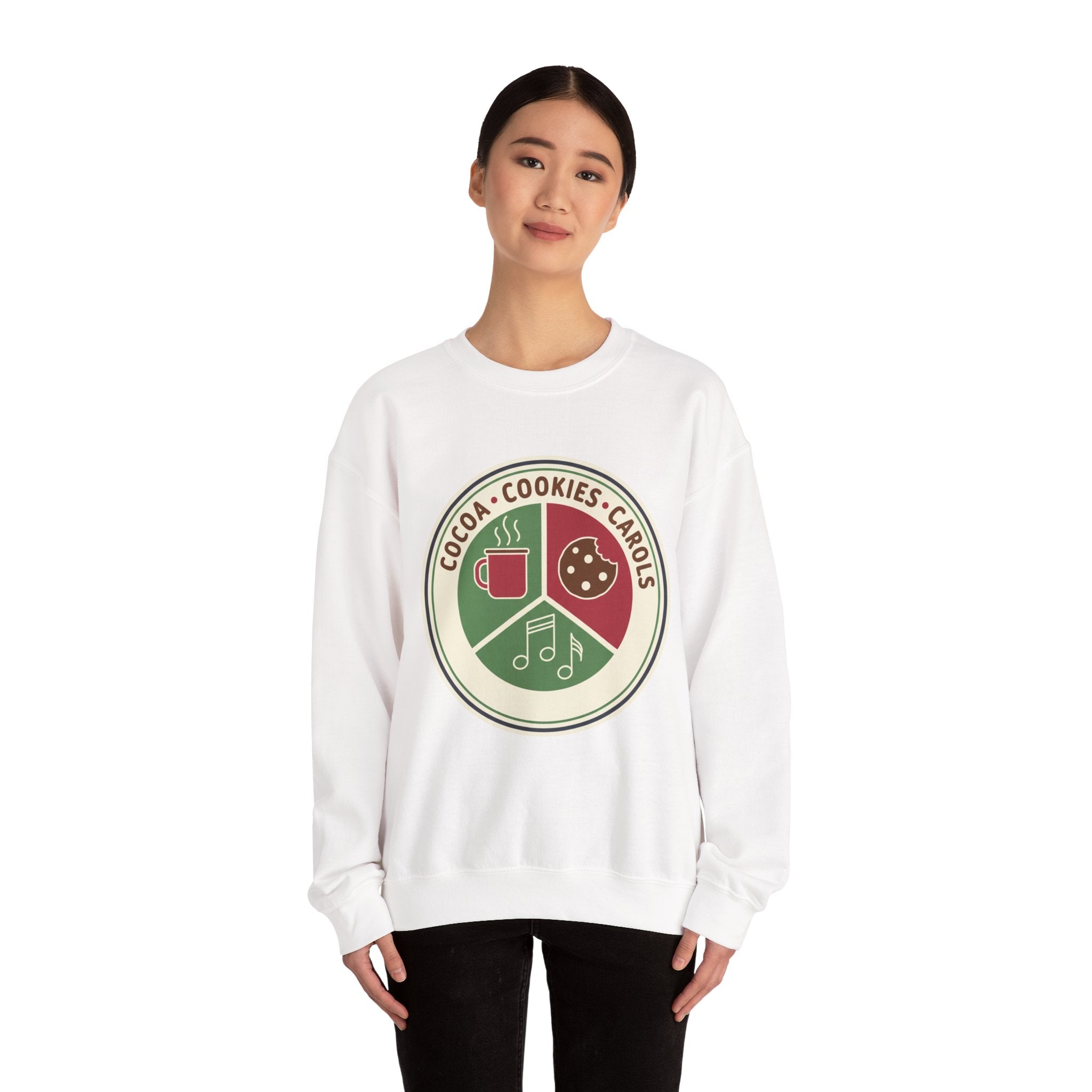 Cocoa Cookies Carols Christmas Sweatshirt | Womens Holiday Sweatshirt