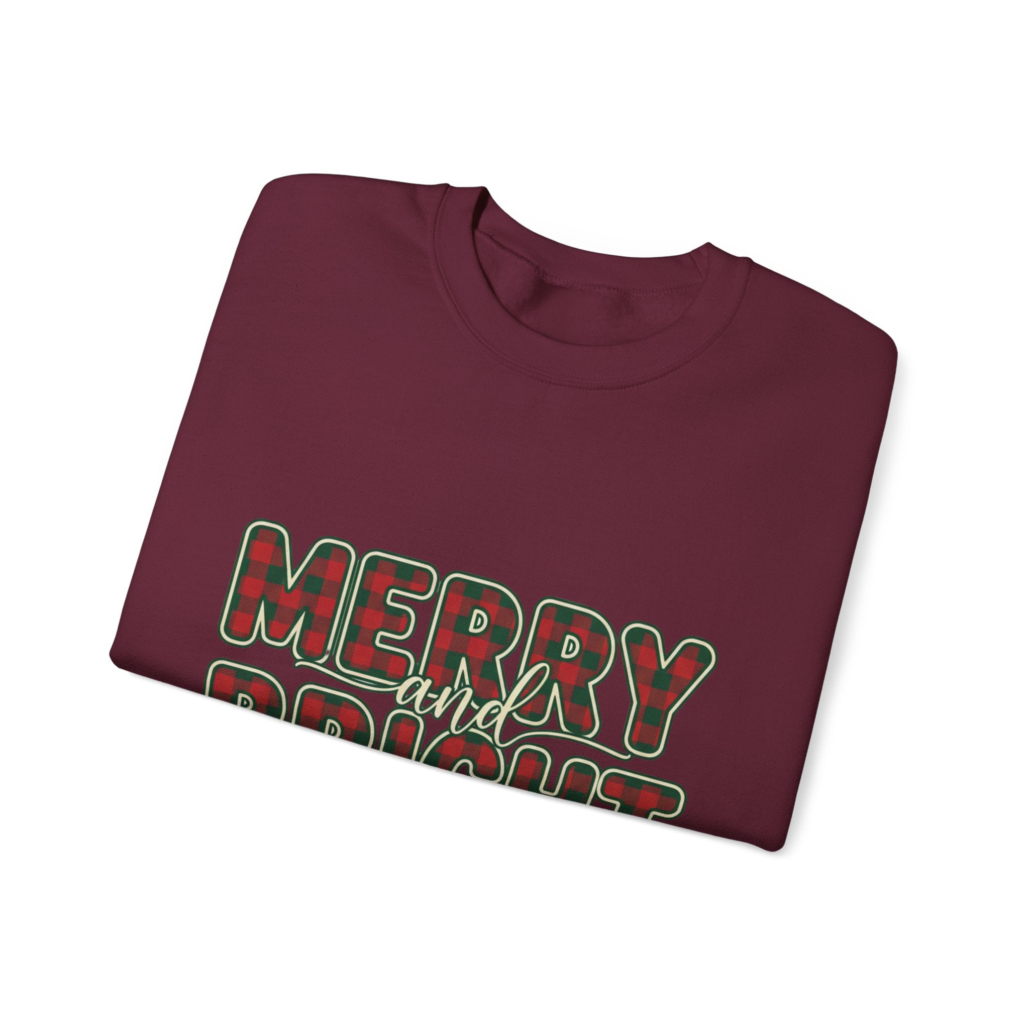 Merry and Bright Womens Christmas Sweatshirt - Plaid Letters