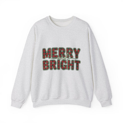 Merry and Bright Womens Christmas Sweatshirt - Plaid Letters
