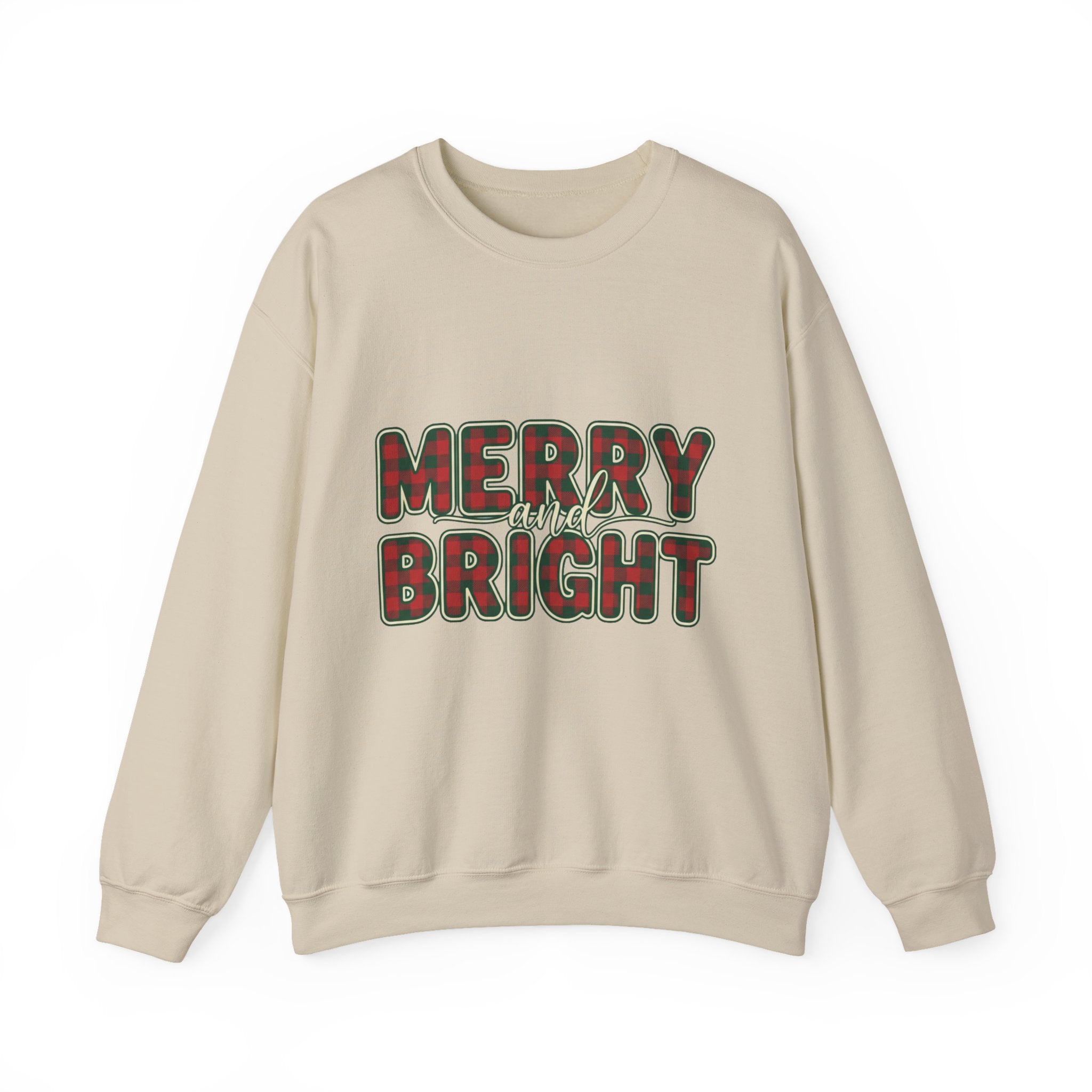 Merry and Bright Womens Christmas Sweatshirt - Plaid Letters