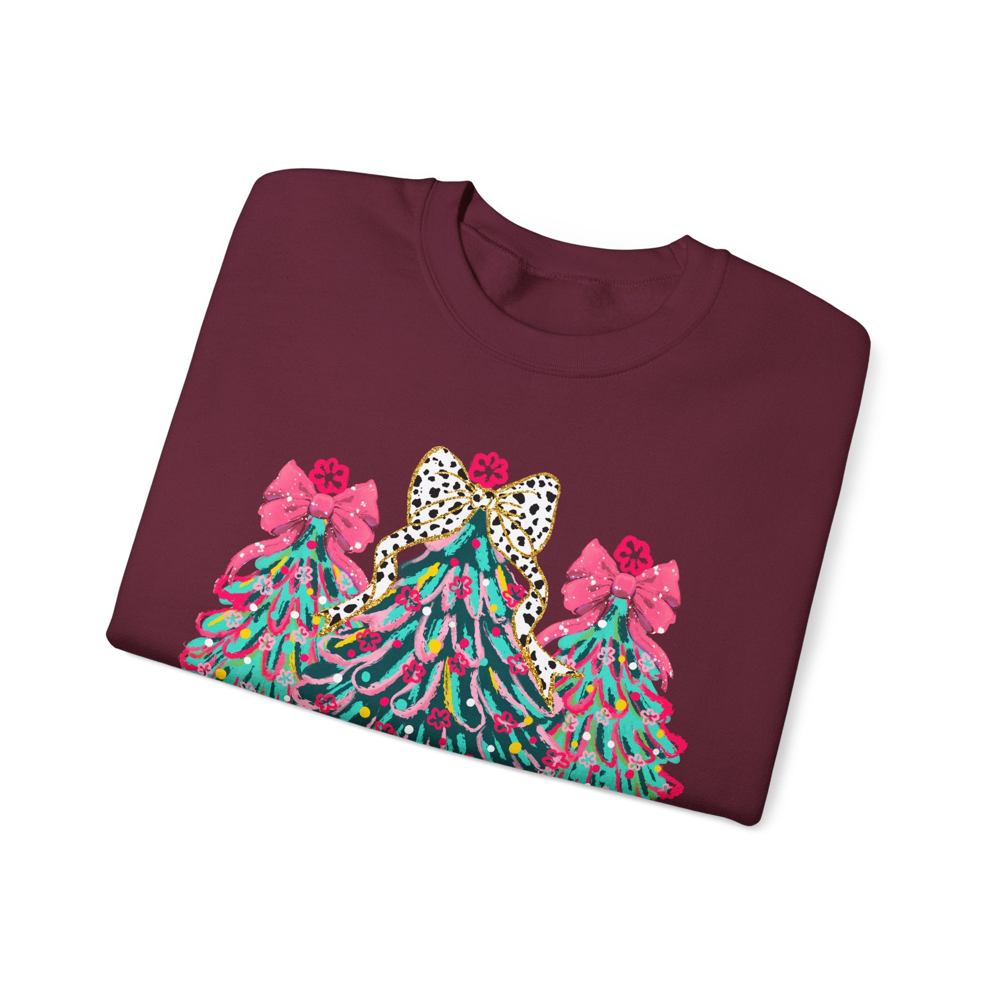 Merry & Bright Christmas Trees Sweatshirt | Womens Crewneck Holiday Christmas Sweater