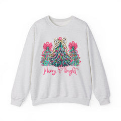 Merry & Bright Christmas Trees Sweatshirt | Womens Crewneck Holiday Christmas Sweater