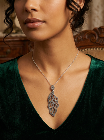 925 Sterling Silver Marcasite Leaf Pendant