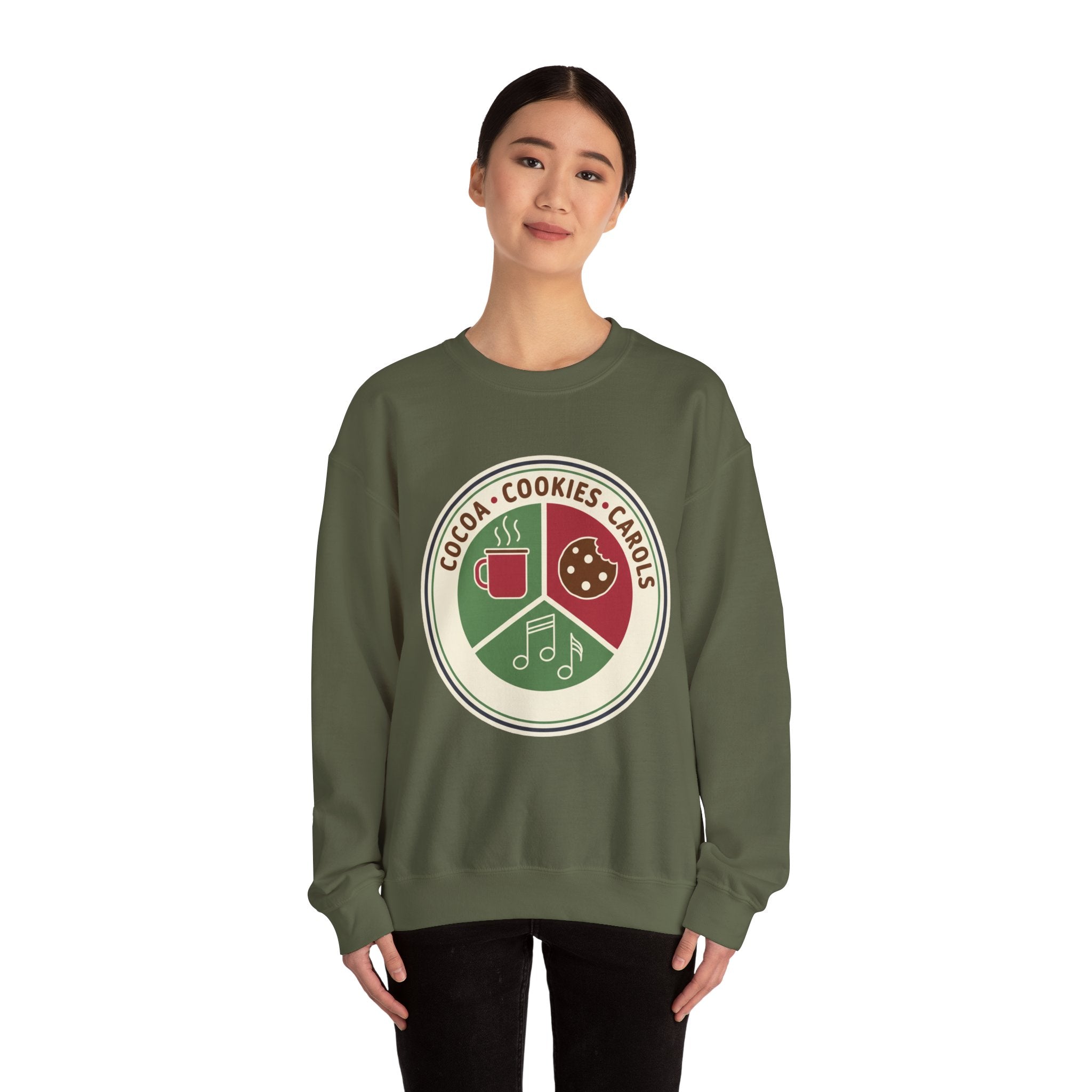 Cocoa Cookies Carols Christmas Sweatshirt | Womens Holiday Sweatshirt
