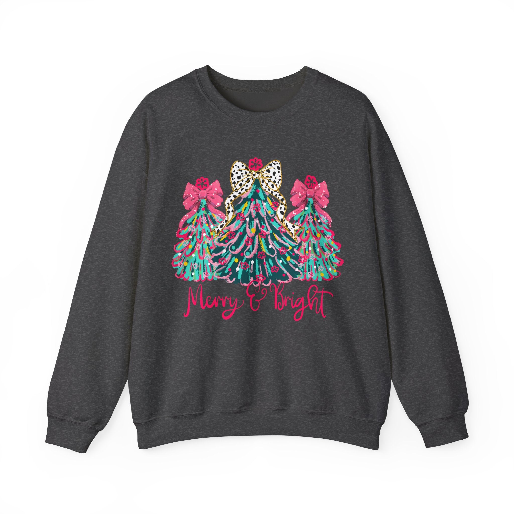 Merry & Bright Christmas Trees Sweatshirt | Womens Crewneck Holiday Christmas Sweater