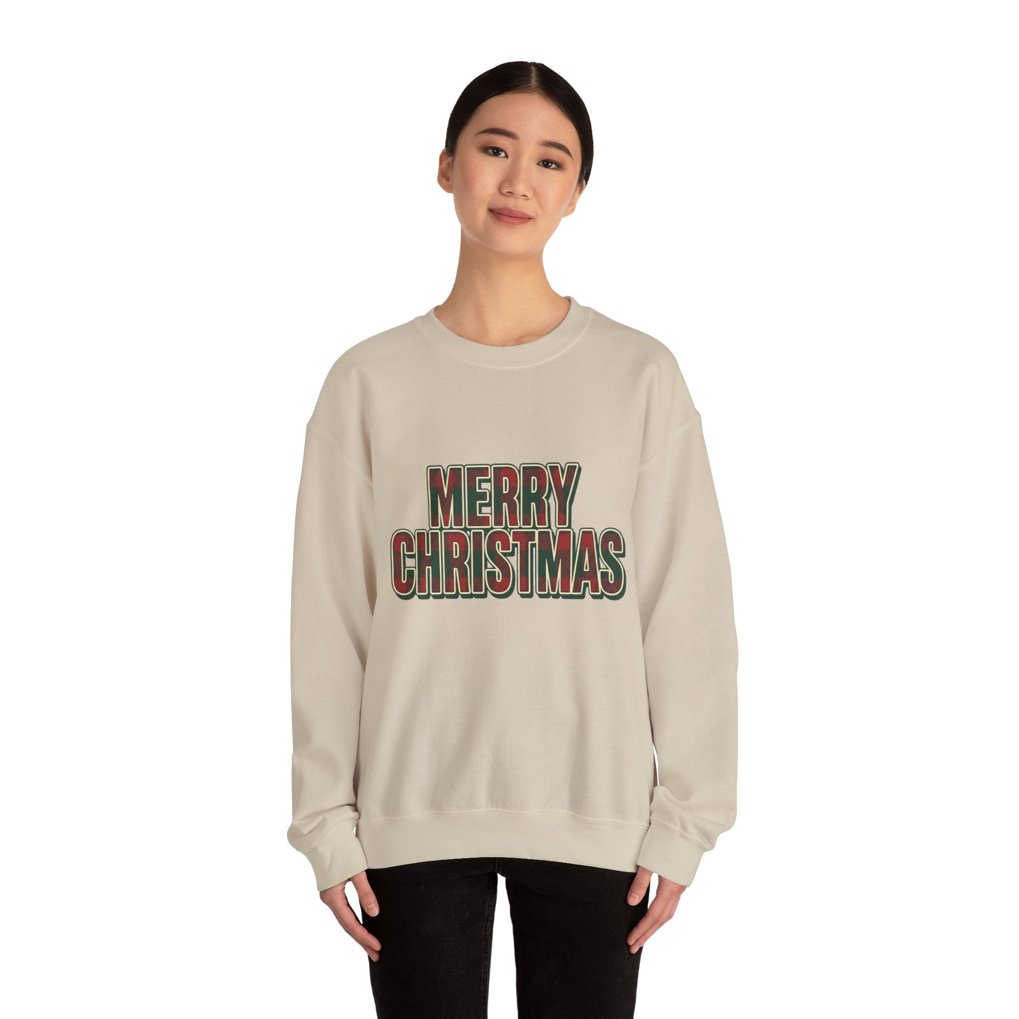 Merry Christmas Womens Christmas Sweatshirt | Plaid Letters