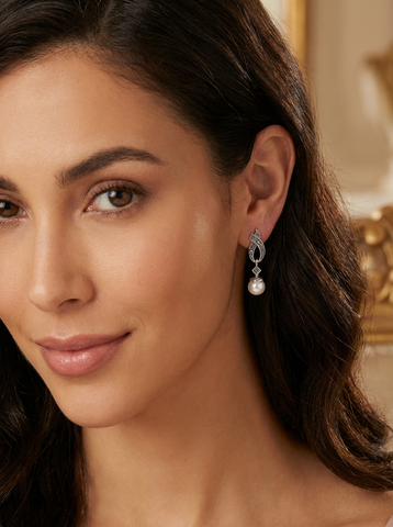 925 Sterling Silver Marcasite & Freshwater Pearl Drop Earrings – Anti-Tarnish