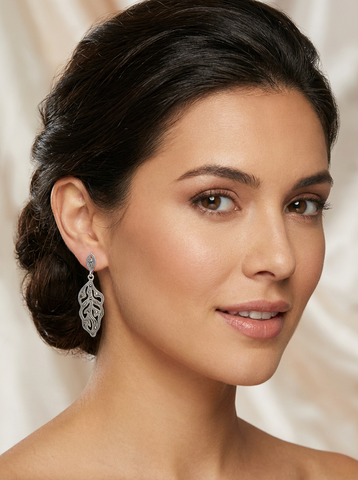 925 Sterling Silver Marcasite Leaf Drop Earrings – Vintage Filigree Design
