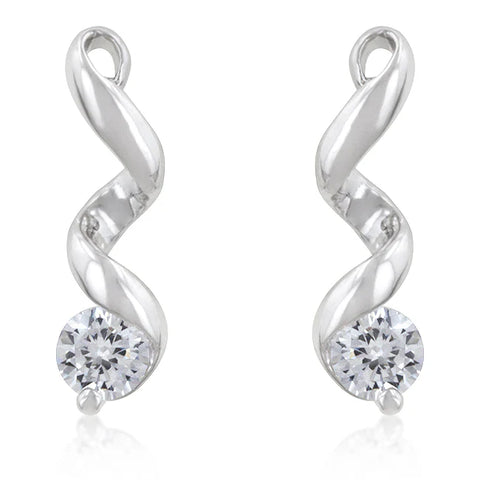 Rhodium Plated Twisted CZ Drop Earrings – 2ct Round Cubic Zirconia