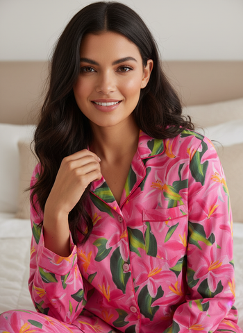 Womens 100% Cotton Poplin Pajama Set