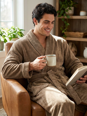 Luxurious Noble Mount Men's Coral Fleece Plush Robe with Shawl Collar - Soft, Warm, and Cozy Full-Length Bathrobe with Pockets and Tie Belt