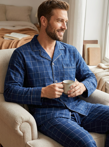 Mens Cotton Woven Double Layer Soft Pajama Sleepwear Set