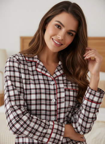 Womens 100% Cotton Lightweight Flannel Pajama Sleepwear Set