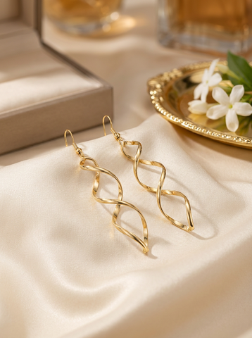 18K Goldtone Twisted Helix Drop Earrings – Long 3.3" Dangle, Lead-Free Brass, Genuine Gold Finish