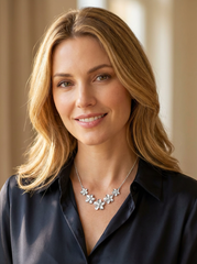 925 Sterling Silver Plumeria Necklace – Rhodium Plated Hawaiian Flower CZ Necklace