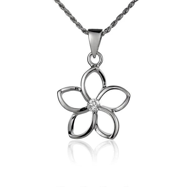 925 Sterling Silver Plumeria Flower Pendant – 18mm Hawaiian Open Petal Flower Design