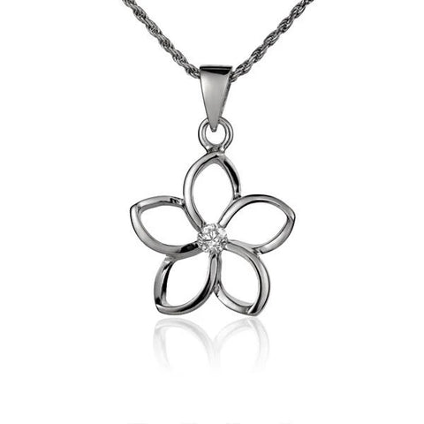 925 Sterling Silver Plumeria Flower Pendant – 18mm Hawaiian Open Petal Flower Design