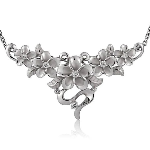 925 Sterling Silver Plumeria Slider Pendant – Rhodium Plated CZ Hawaiian Flower