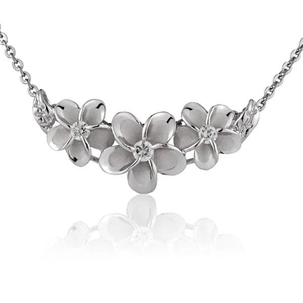 925 Sterling Silver Plumeria Slider Pendant – Rhodium Plated CZ Flowers