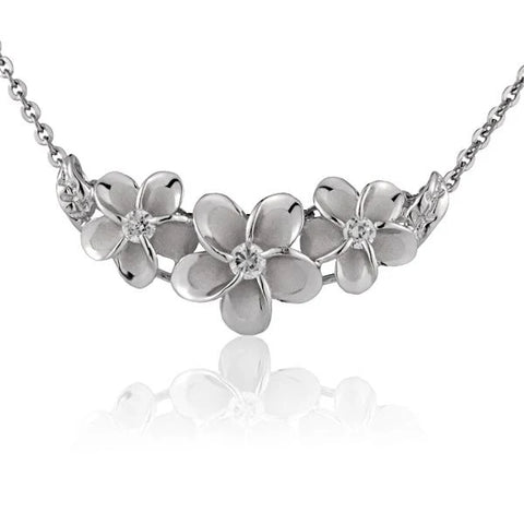 925 Sterling Silver Plumeria Slider Pendant – Rhodium Plated CZ Flowers