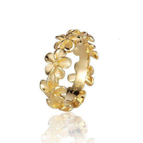 Yellow Gold Plated Sterling Silver Flower Band Ring – 925 Floral Stackable Ring