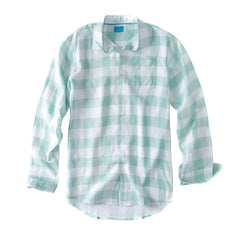 Mens Linen Shirt  Gingham Aqua/White