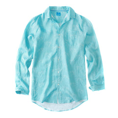 Mens Linen Shirt  Aqua Blue Palm Trees