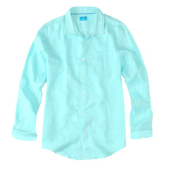 Mens Linen Shirt Aqua Blue