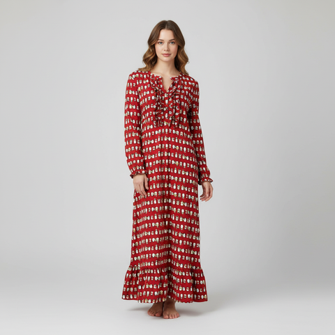 Women's Premium Flannel Long Gown - Swan Navy White