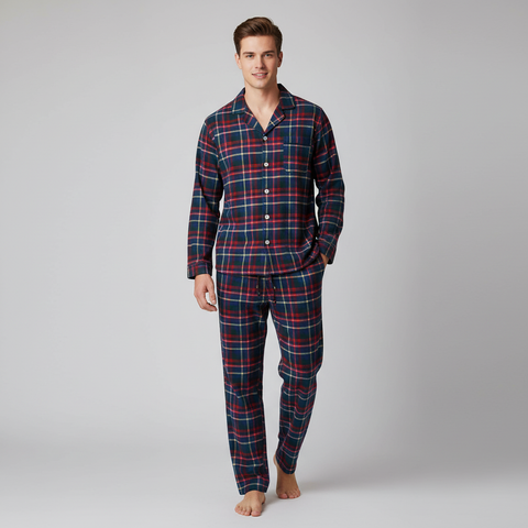 Flannel People Mens 100% Cotton Flannel Pajama Set with Pant Pockets & Drawstring