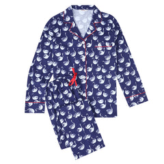 Flannel People Women Pajamas Set - 100% Cotton Flannel Pajamas Women Warm PJs Set - Swans Navy White