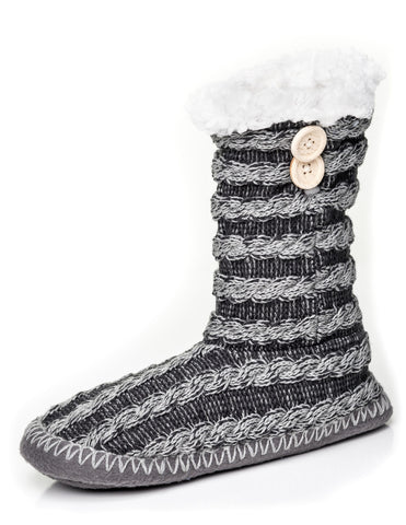 Women's Cable Knit Button Accent Indoor Boot Slippers