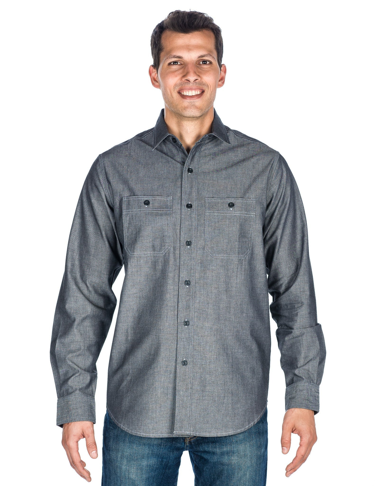 Men's Comfort-Fit Cotton Chambray Casual Shirt