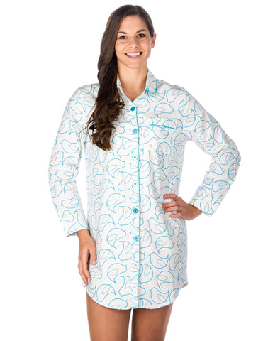 Women's Premium 100% Cotton Flannel Long Sleeve Sleep Shirt