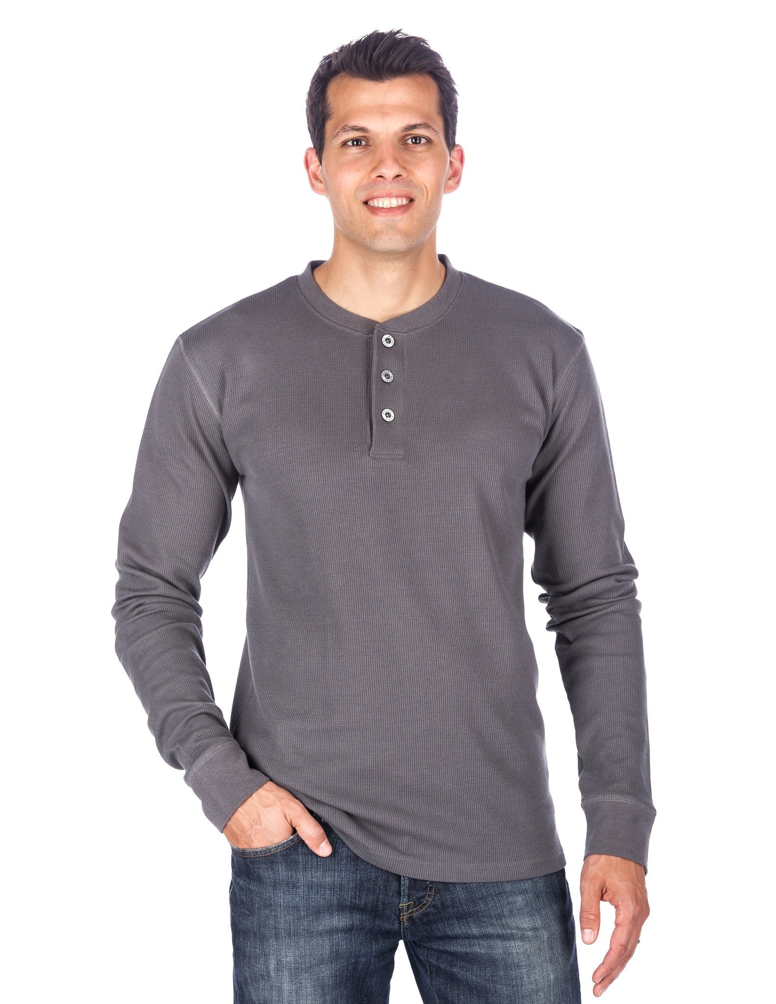 Men's Solid Thermal Henley Long Sleeve T-shirts