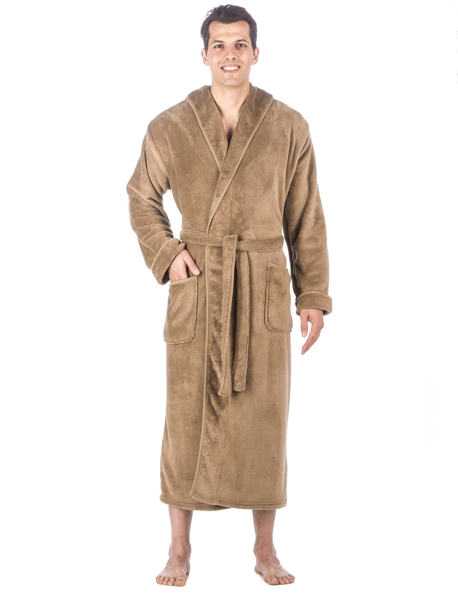Men's Premium Coral Fleece Long Hooded Plush Spa/Bath Robe