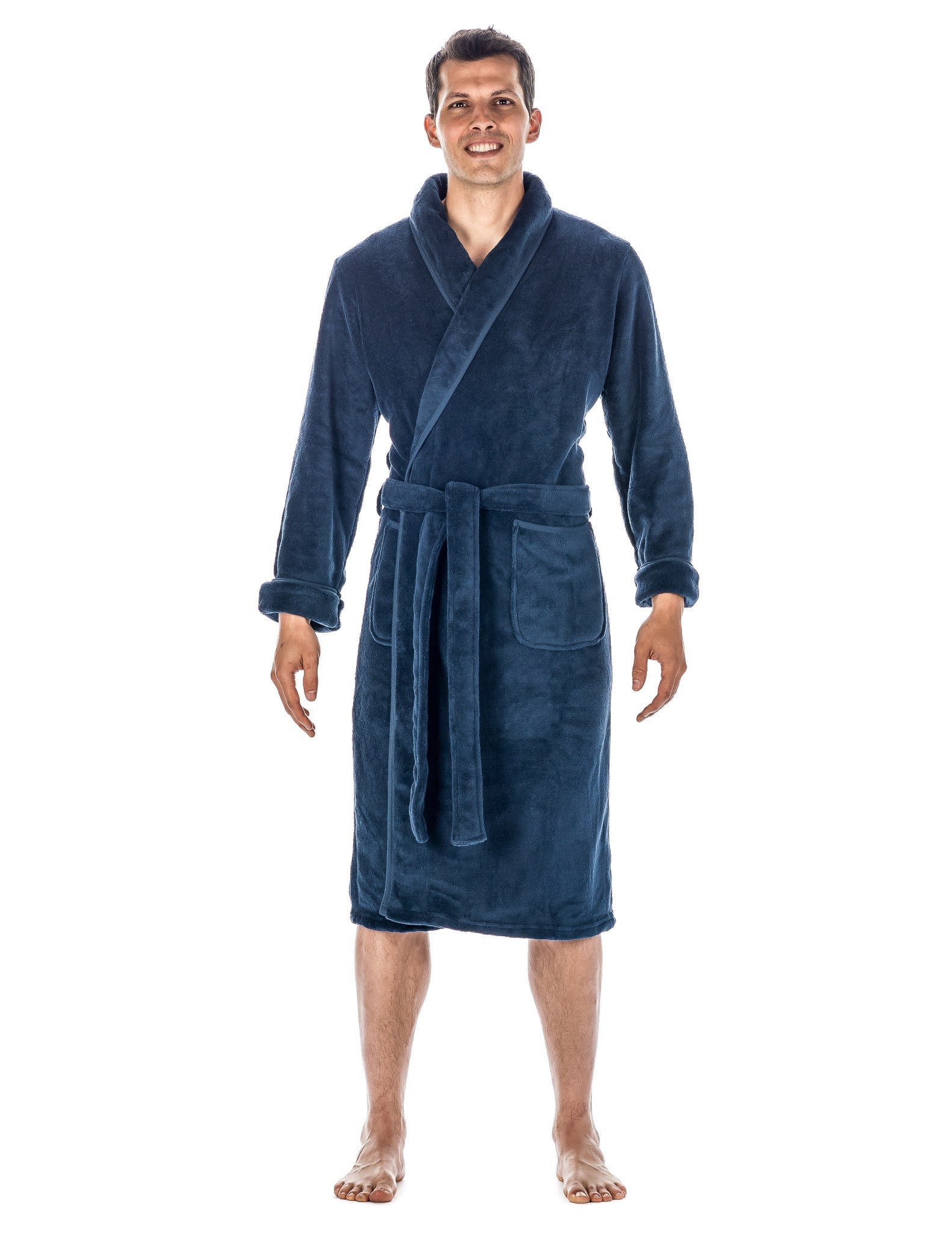 Buy Bench Mens Mostyn Check Fleece Hooded Dressing Gown Navy/Check