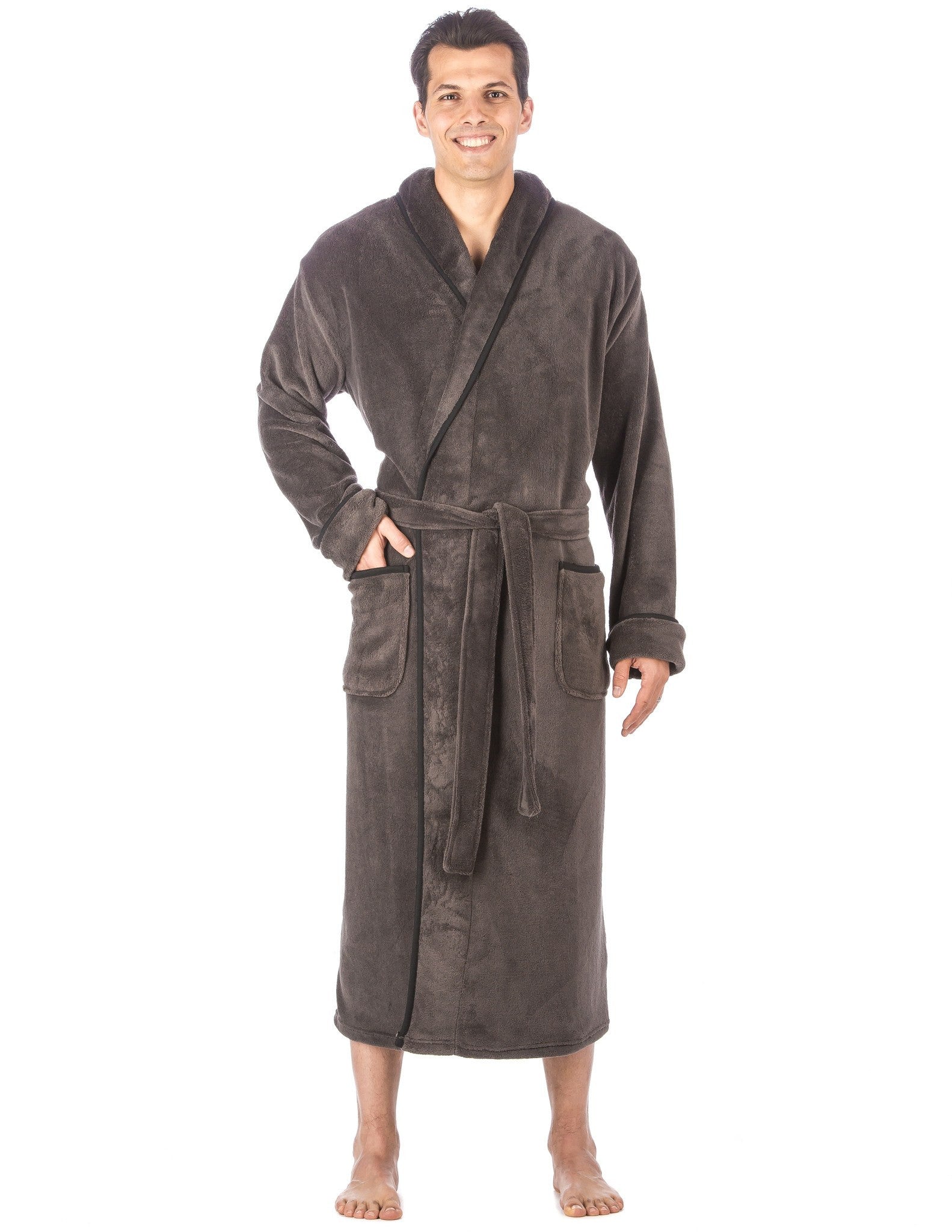 Men's Premium Coral Fleece Long Hooded Plush Spa/Bath Robe