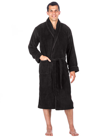 Luxurious Noble Mount Men's Coral Fleece Plush Robe with Shawl Collar - Soft, Warm, and Cozy Full-Length Bathrobe with Pockets and Tie Belt